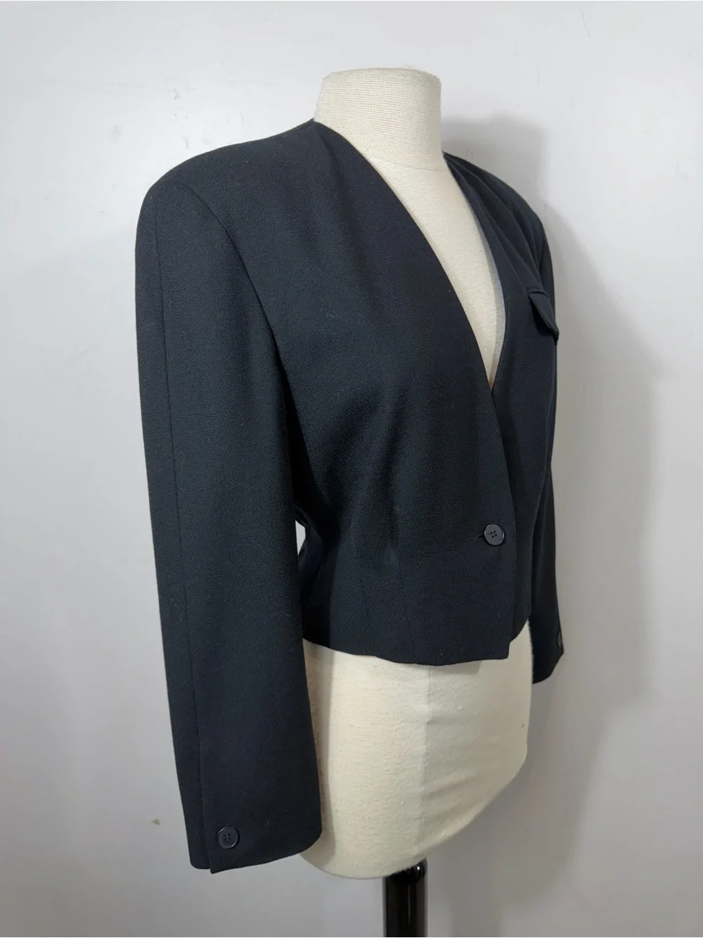 Vintage Christian Dior Separates Black Cropped Blazer Jacket Wool USA Size 4